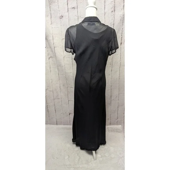 JESSICA HOWARD Vintage 90s Black Sheer Collared Gothic Maxi Formal Gown Sz  12 - threedaughtersproperties.com